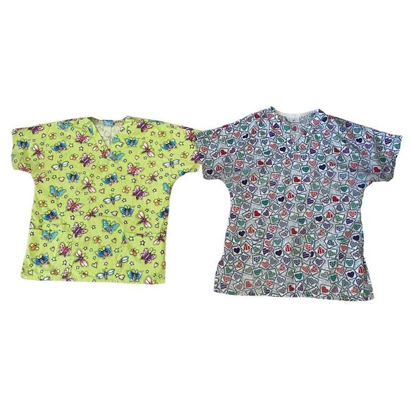 Set of 2 Scrub Tops Scrub HQ Peaches Uniforms Workwear Career Healthcare Work Me - Picture 1 of 12